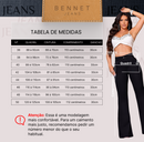 Calça Jeans Flare Preta Cintura Alta Bolso Faca Barra Reta